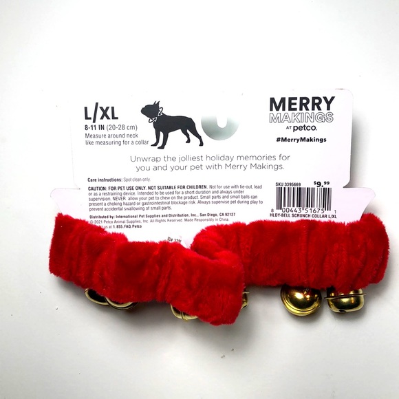 NEW MERRY MAKINGS Jingle Bell-Embellished Red Velvet Pet Neckpiece L/XL - Picture 11 of 15